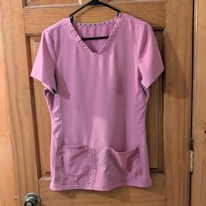 Heart Soul Pink Short Sleeve Women's Scrub Top